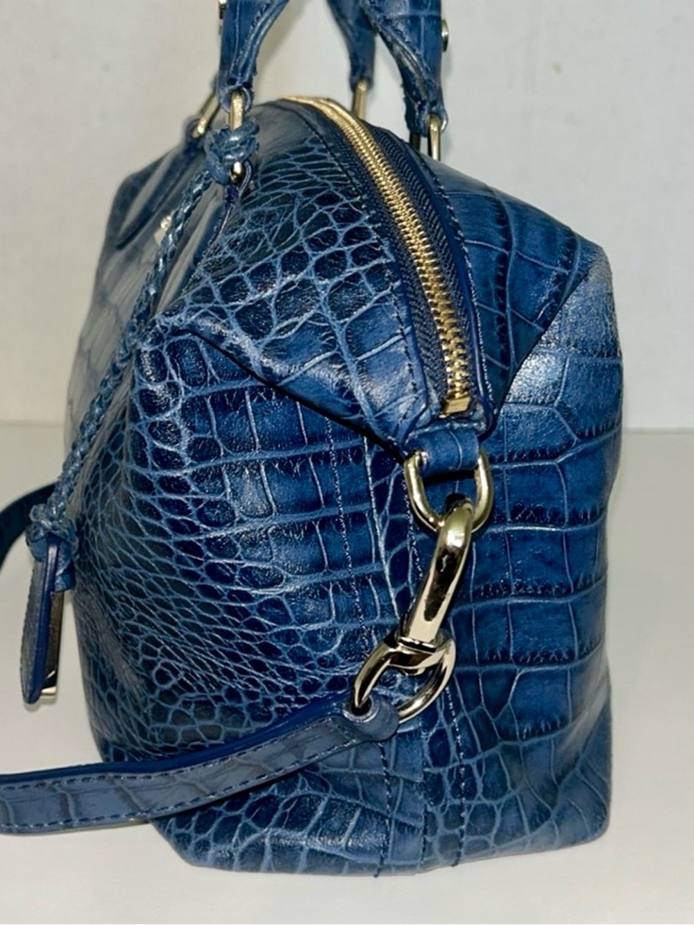 Cole Haan Navy Croc-Embossed Leather Satchel - Picture 2 of 7